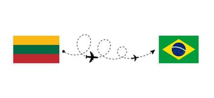 Flight and travel from Lithuania to Brazil by passenger airplane Travel concept vector