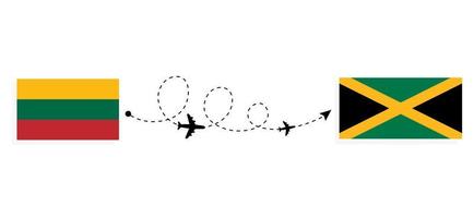 vuelo y viaje de lituania a jamaica por concepto de viaje en avión de pasajeros vector