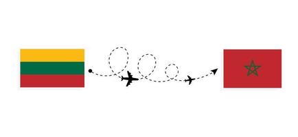 Flight and travel from Lithuania to Morocco by passenger airplane Travel concept vector