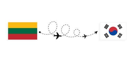 vuelo y viaje desde lituania a corea del sur por concepto de viaje en avión de pasajeros vector