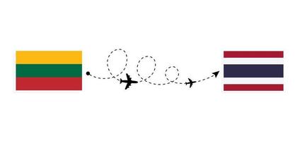 vuelo y viaje desde lituania a tailandia por concepto de viaje en avión de pasajeros vector