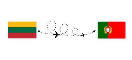 Flight and travel from Lithuania to Portugal by passenger airplane Travel concept vector