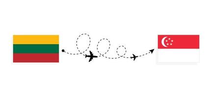 vuelo y viaje desde lituania a singapur por concepto de viaje en avión de pasajeros vector