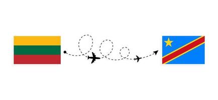 Flight and travel from Lithuania to Democratic Republic of the Congo by passenger airplane Travel concept vector