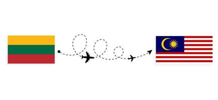 vuelo y viaje de lituania a malasia por concepto de viaje en avión de pasajeros vector