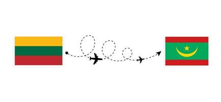 Flight and travel from Lithuania to Mauritania by passenger airplane Travel concept vector