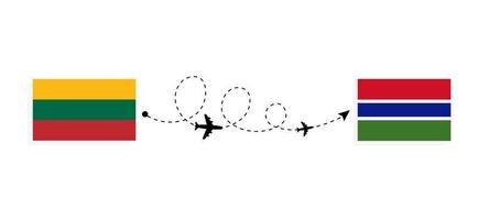 Flight and travel from Lithuania to Gambia by passenger airplane Travel concept vector