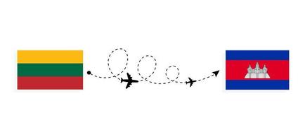 vuelo y viaje de lituania a camboya por concepto de viaje en avión de pasajeros vector