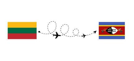 vuelo y viaje desde lituania a eswatini por concepto de viaje en avión de pasajeros vector