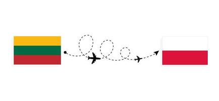 vuelo y viaje de lituania a polonia por concepto de viaje en avión de pasajeros vector