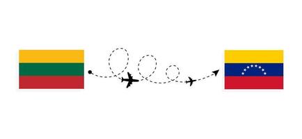 Flight and travel from Lithuania to Venezuela by passenger airplane Travel concept vector