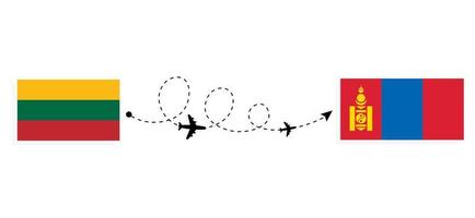 vuelo y viaje de lituania a mongolia por concepto de viaje en avión de pasajeros vector