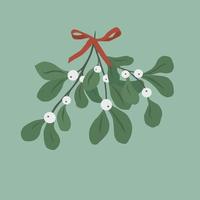 bouquet of mistletoe with leaves and berries, tied with a bow vector