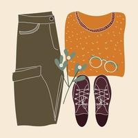 set of warm autumn clothes in boho style vector