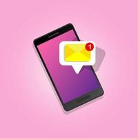 Unread email notification. New message on the smartphone screen. Vector illustration.