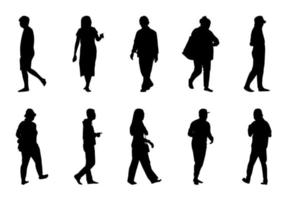 vector de silueta de personas, hombres y mujeres caminando sobre fondo blanco