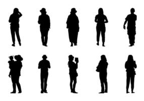 silueta de personas para viajar en fondo blanco, sombra de mujeres y hombres caminando vector