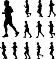 Man and Woman Running Silhouettes Vector, Black color people rush on white background vector