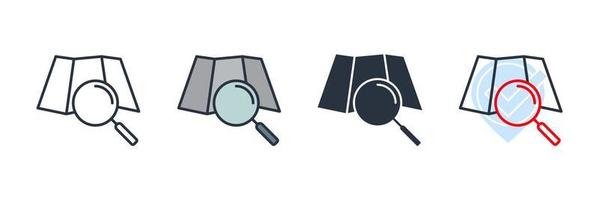 Map Search icon logo vector illustration. map and magnifying glass symbol template for graphic and web design collection