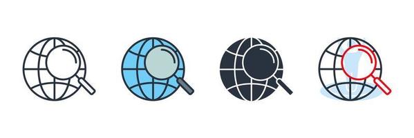 search globe icon logo vector illustration. Magnify globe symbol template for graphic and web design collection