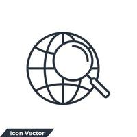 search globe icon logo vector illustration. Magnify globe symbol template for graphic and web design collection