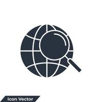 search globe icon logo vector illustration. Magnify globe symbol template for graphic and web design collection