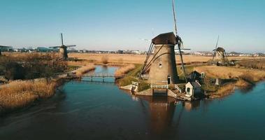 vista aerea ai mulini a vento di kinderdijk, Paesi Bassi video