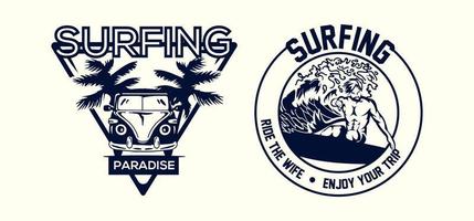 Vintage surfing logo monochrome set vector