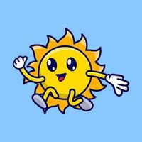 Cute sun cartoon jumping in the sky vector