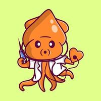 Octopus doctor health cartoon character. animal mascot isolated. vector