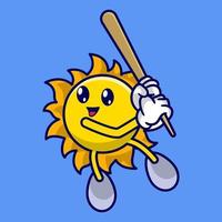Cute sun cartoon playing baseball vector