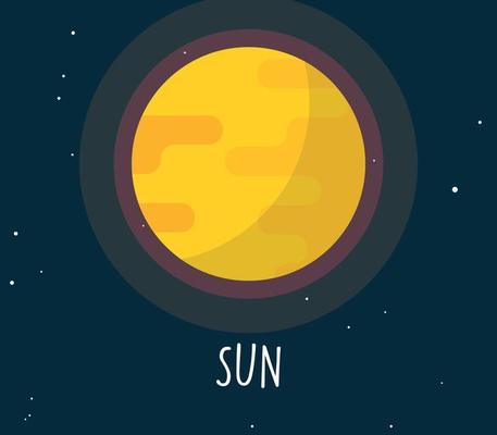 Sun planet and simple sphere on space background flat vector illustration.