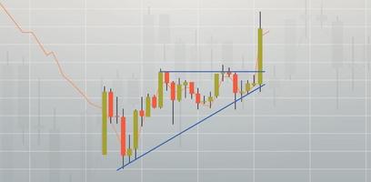 Ascending upward and stock market trading graph candlestick chart flat vector illustration.