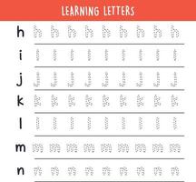 Learning letters writing alphabet and simple handwriting practice flat vector illustration.