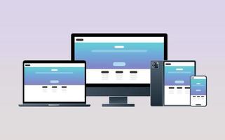 Smart technology devices on gradient background and responsive web design flat vector illustration.