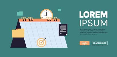 Time management and calendar with web homepage flat vector illustration.