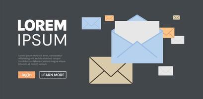 mensaje de bandeja de entrada de correo electrónico y nueva ilustración de vector plano de comunicación comercial de correo no leído.