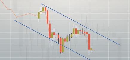 Descending falling down and stock market trading graph candlestick chart flat vector illustration.