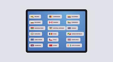 World flags and all world countries flags on smart screen concept flat vector illustration.