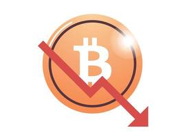 Cryptocurrency downward arrow and coin flat vector illustration.