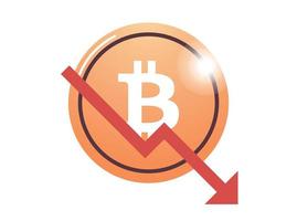 Cryptocurrency downward arrow and coin flat vector illustration.