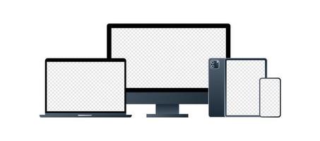 dispositivos de tecnología inteligente sobre fondo transparente e ilustración de vector plano de maqueta.