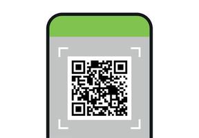 Scanning qr code on smartphone screen and digital technology flat vector illustration.