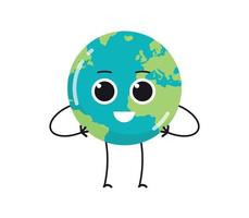 Cute earth characters different emotions and cartoon mascot globe collection set flat vector illustration.