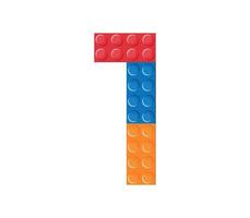 juguete de ladrillo colorido e ilustración de vector plano de bloque de número.
