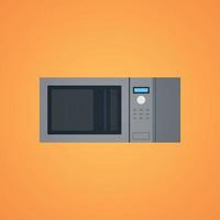 Microwave and kitchenware flat vector illustration.