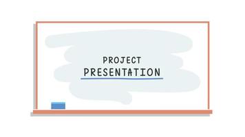 Presentation school project at whiteboard and give presentation at whiteboard at lesson flat vector illustration.