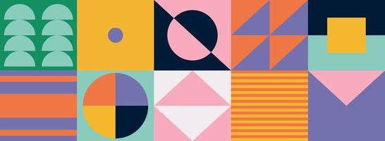 Mid-century abstract colorful pattern and simple geometric shapes flat vector illustration.