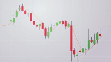 Analyzing falling down and stock market trading graph candlestick chart flat vector illustration.