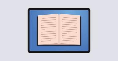libro de texto y tablet pc conocimiento educación e-learning concepto literatura lectura biblioteca en línea ilustración vectorial plana. vector